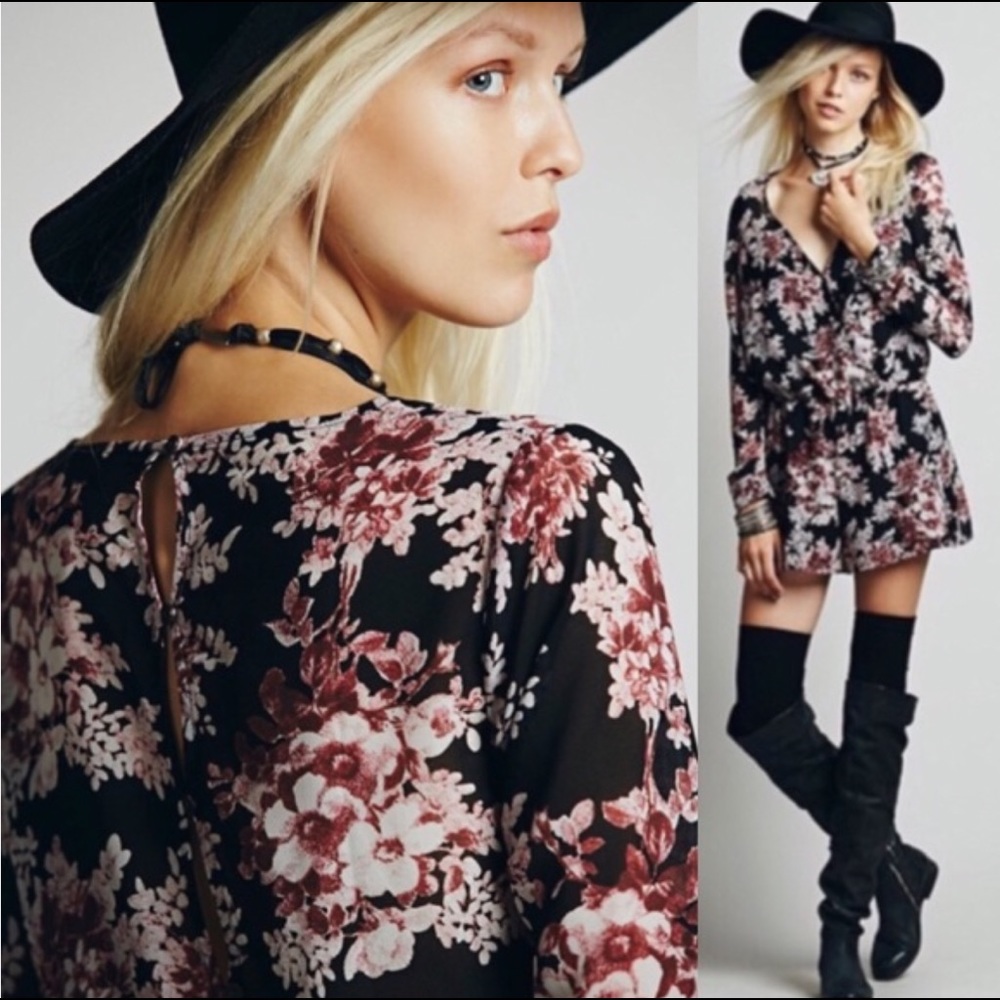 Free People Long Sleeve Floral Romper